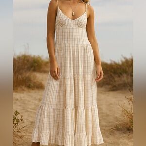 Free people marigold white cream gauzy windowpane midi dress